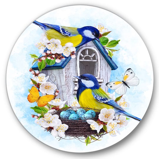 Designart - Two Tit Birds Sitting Near The Nest With Eggs I